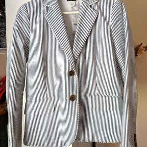 NWT J Crew Women's Navy White Seersucker Blazer